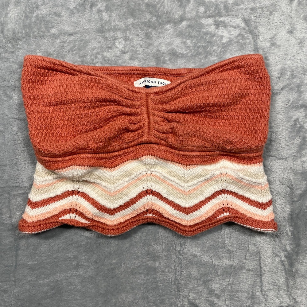 American Eagle Tube Top Womens Small Orange Chevron Knit Cinched Boho Cropped